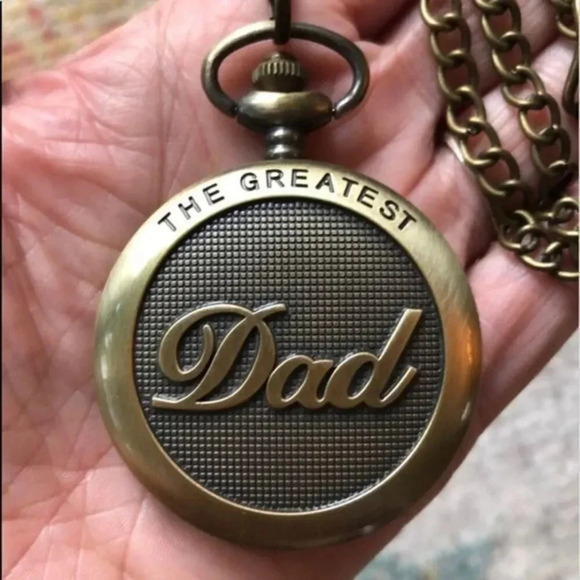 “The Greatest Dad” Bronze Pocket Watch with Pocket Chain NWT - Picture 1 of 5